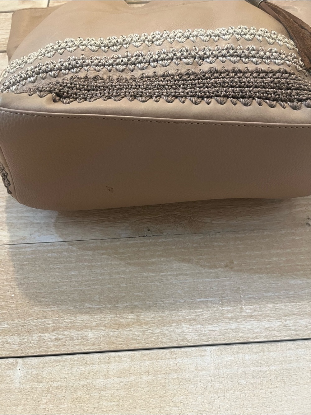The Sak Taupe Tote with Brown Tassel and Braided Trim Minimalist Neutral - Picture 4 of 11